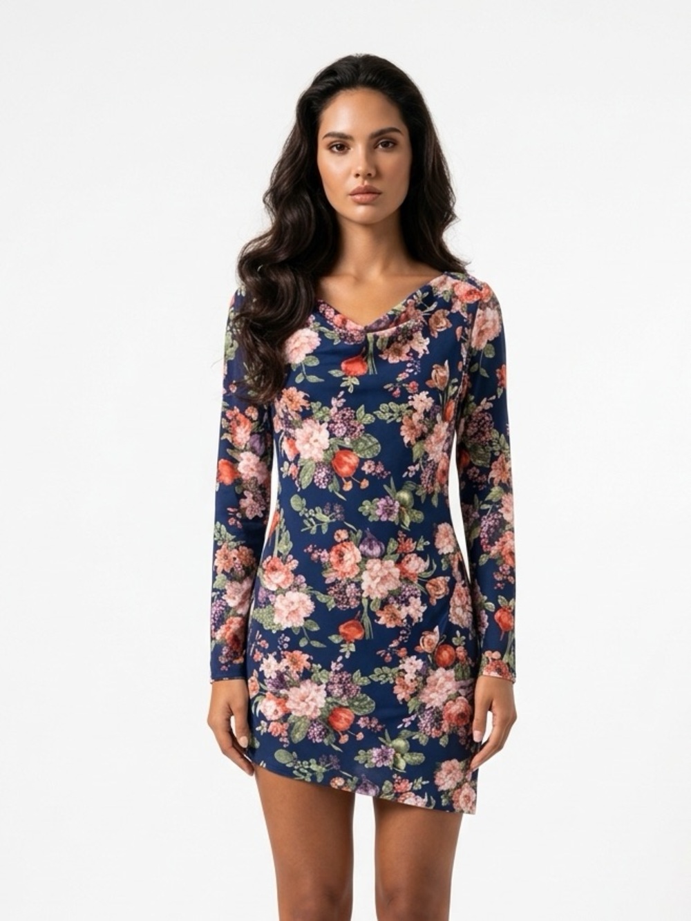 Abercrombie & Fitch Like New Navy Floral Asymmetrical Cowl-Neck Dress Small